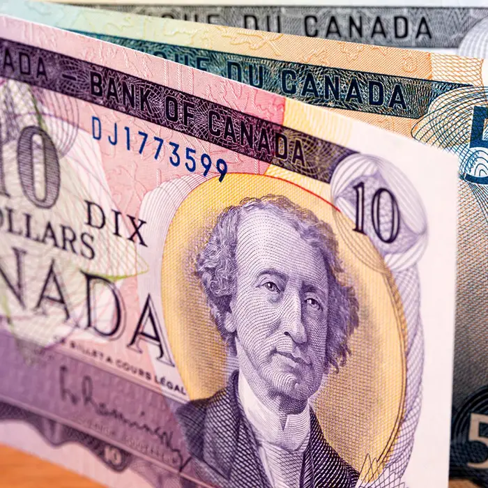 closeup view of candian dollar foreign currency note