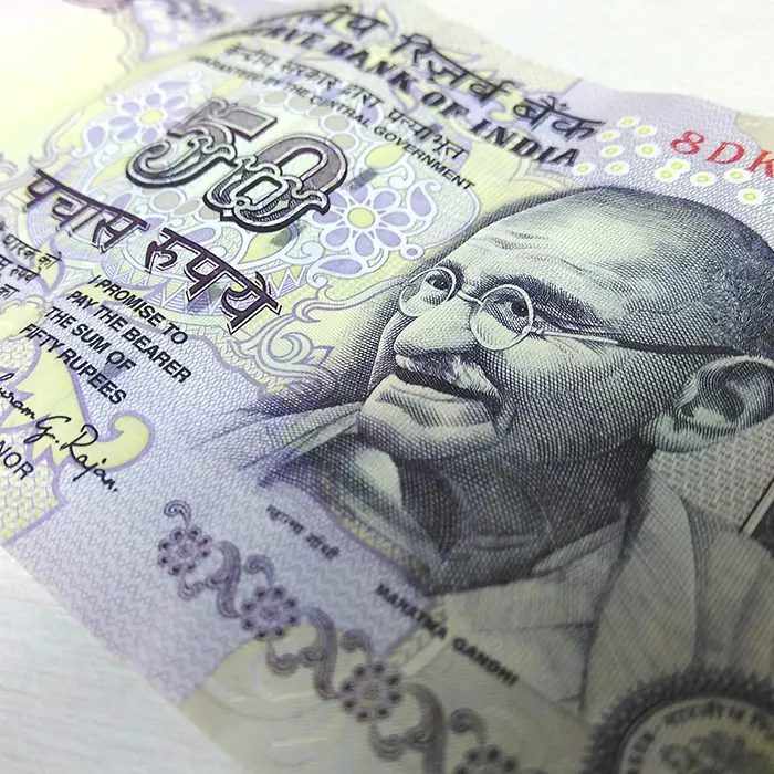 closeup view of indian rupee 50 currency note