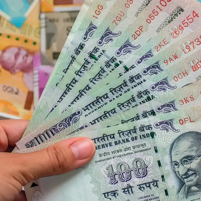 close up view of indian rupee 100 currency