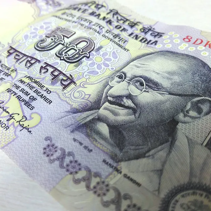  closeup view of indian rupee 50 currency