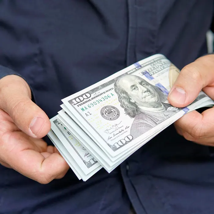 Person holding foreign currency dollar